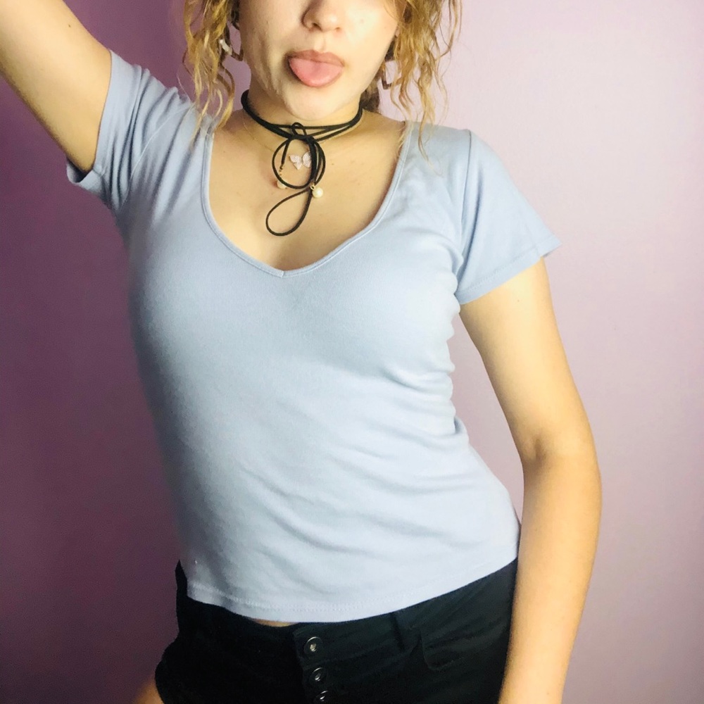 baby blue v-neck top
